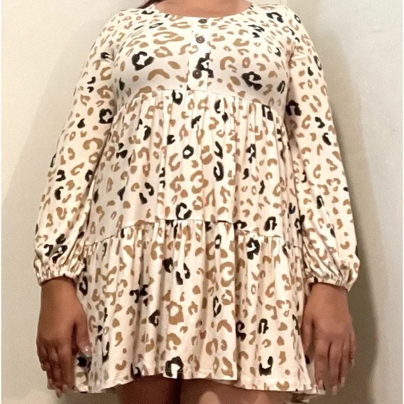 beige animal print dress Flying Tomato Beige Leopard Print Tiered Maxi Dress
